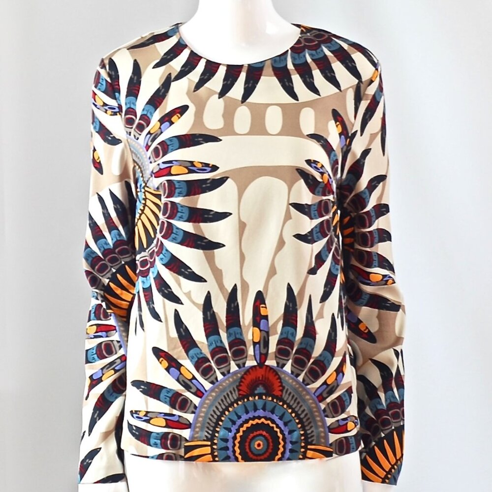 Antik Batik Silk Blouse With Feather Concentric Patterns - France/China